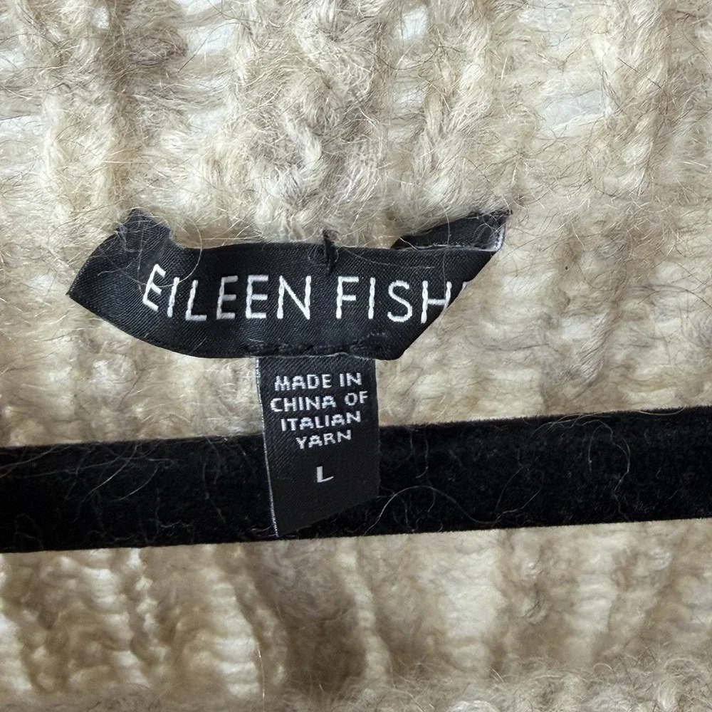 Eileen Fisher Open Knit‎ Mohair Turtleneck Mock Neck Hi Low Oatmeal Sweater Sz L